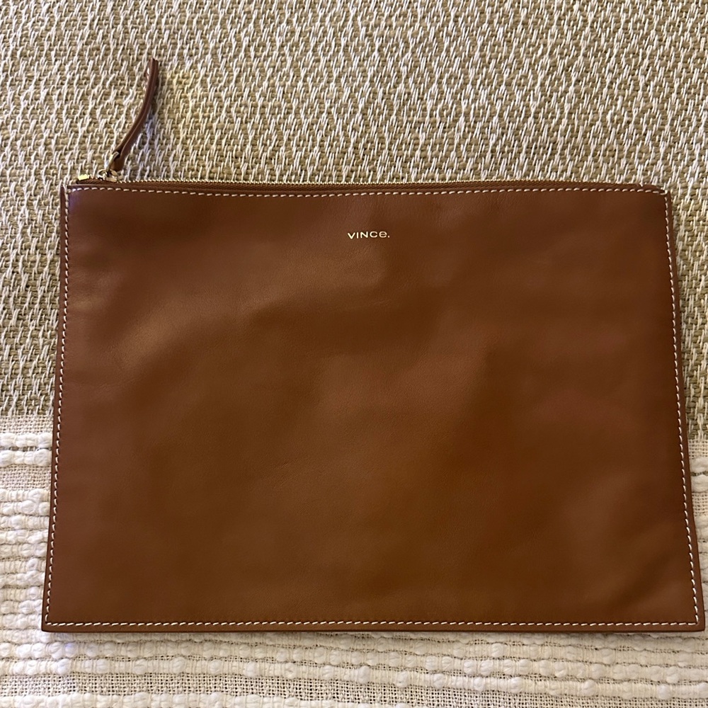 VINCE Brown Leather And Suede Clutch